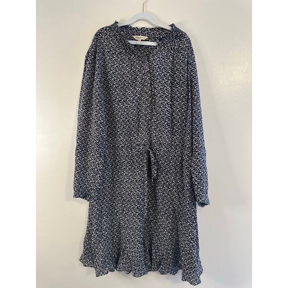Rebecca Taylor Static Print Long Sleeve Silk Ruffle Tie Waist Shirt Dress 4 - Picture 1 of 7